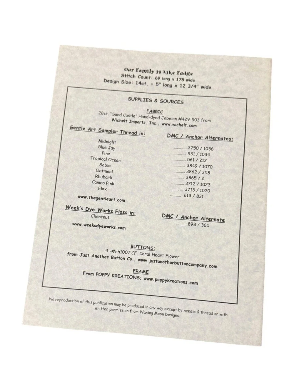 Waxing Moon Designs Cross Stitch Pattern - Oar Family is Like Fudge #081